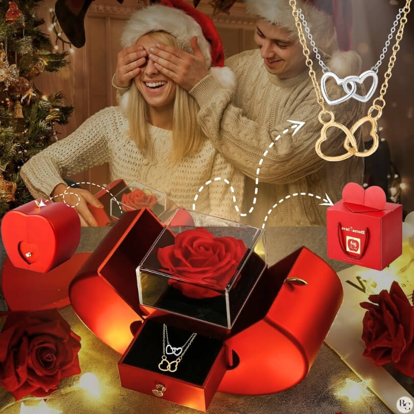 💖Pack Rosa Eterna: 2 Collares ➕ Tarjeta Dedicatoria ➕ Joya Sorpresa