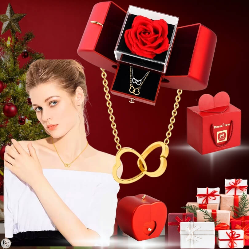 💖Pack Rosa Eterna: 2 Collares ➕ Tarjeta Dedicatoria ➕ Joya Sorpresa