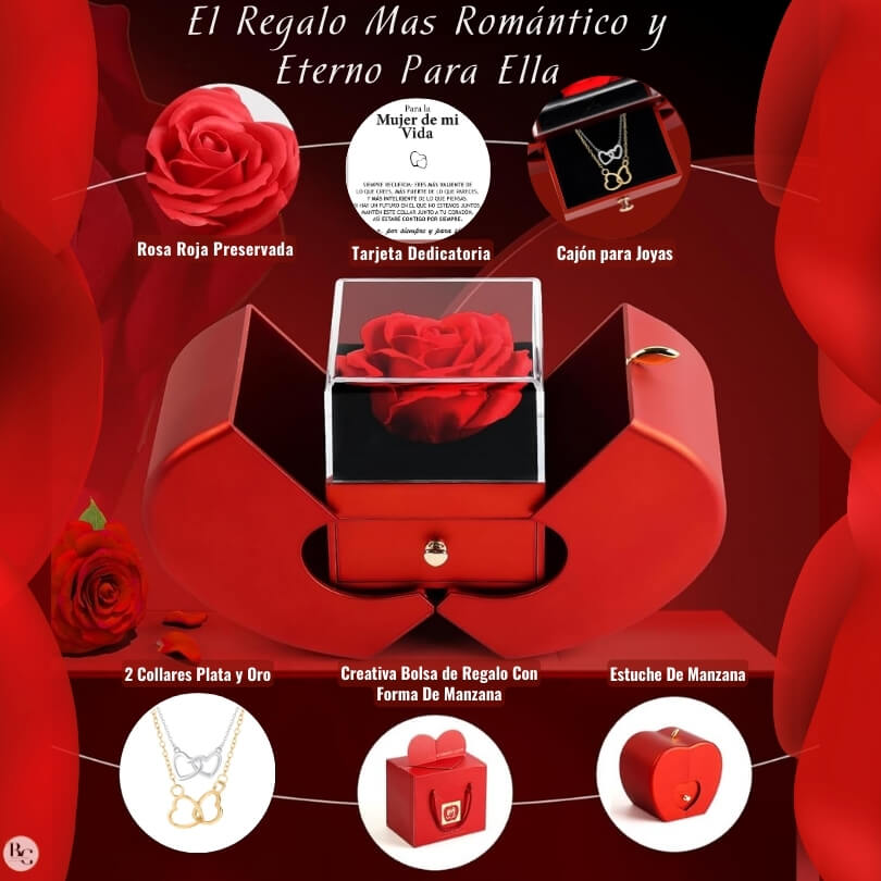 💖Pack Rosa Eterna: 2 Collares ➕ Tarjeta Dedicatoria ➕ Joya Sorpresa