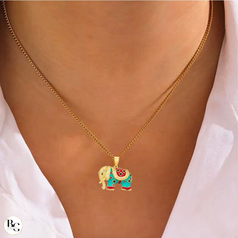 Collar Elefante De La Abundancia 🐘 Chapado En Oro 18K