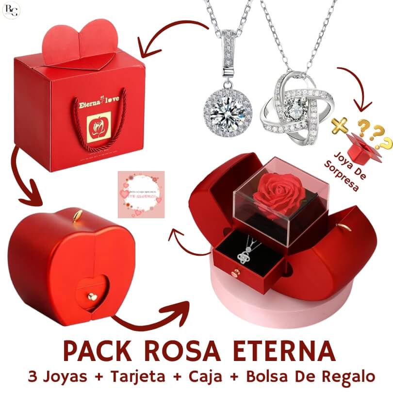 💖Pack Rosa Eterna: 2 Collares ➕ Tarjeta Dedicatoria ➕ Joya Sorpresa