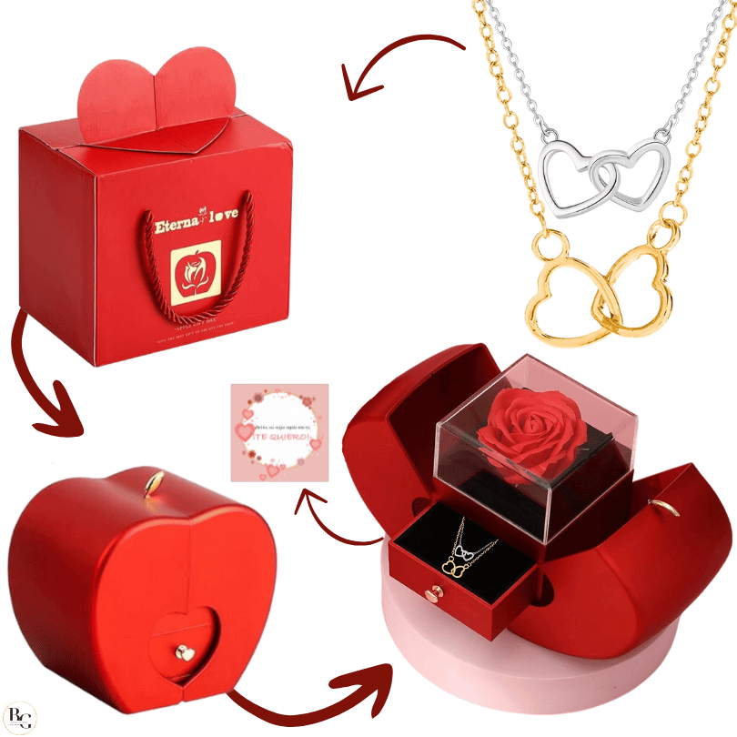 💖Pack Rosa Eterna: 2 Collares ➕ Tarjeta Dedicatoria ➕ Joya Sorpresa