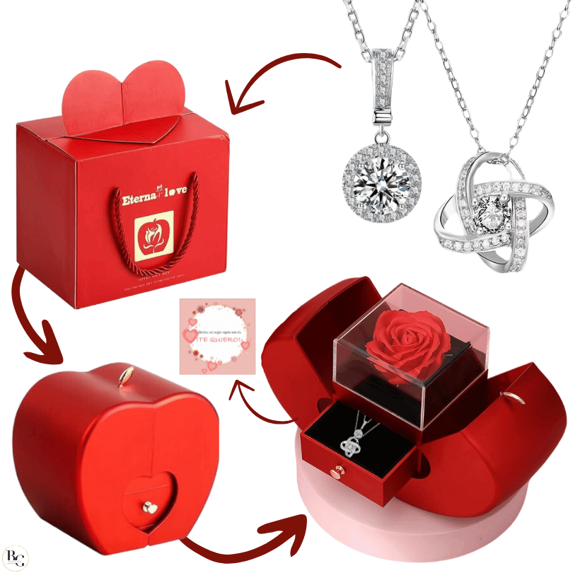 💖Pack Rosa Eterna: 2 Collares ➕ Tarjeta Dedicatoria ➕ Joya Sorpresa