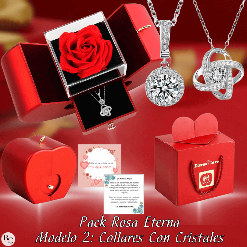 💖Pack Rosa Eterna: 2 Collares ➕ Tarjeta Dedicatoria ➕ Joya Sorpresa